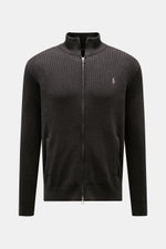 Front view of Polo Ralph Lauren Cardigan anthracite in ribbed pure cotton with concealed two-way zip, elasticated bands, and embroidered polo player logo.

<p>This ribbed cardigan in pure cotton by POLO RALPH LAUREN adds an extra layer of comfort from spr