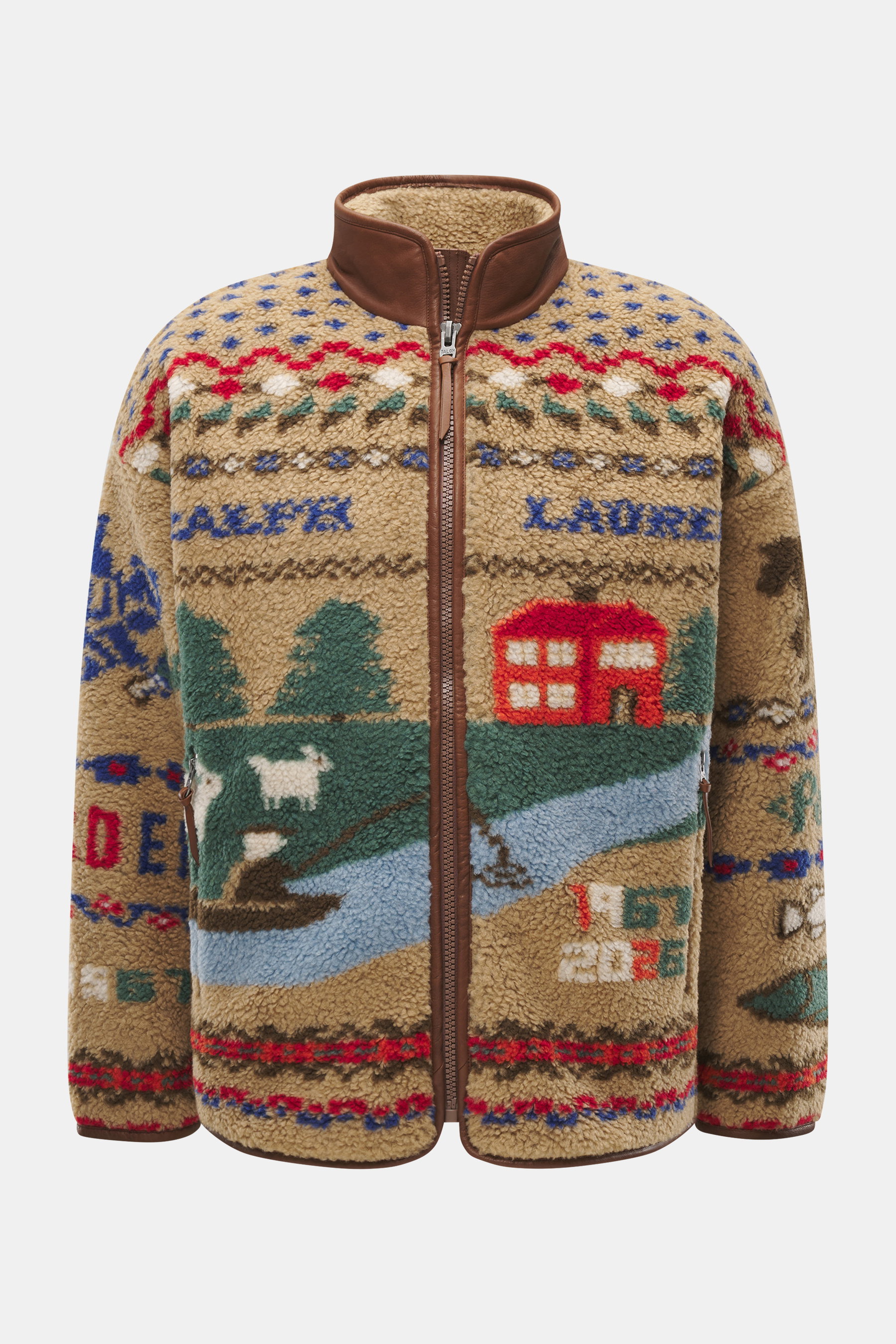 Polo Ralph Lauren Sherpa-Fleecejacke hellbraun gemustert