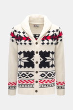 Front view of MC2 Saint Barth Cardigan cream/navy/red patterned with Norwegian design, shawl collar, six-button placket, and ribbed cuffs.

Description: <p>Be well prepared for winter! This is guaranteed with this cardigan by MC2 SAINT BARTH in very heavy