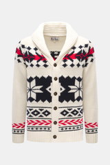 Front view of MC2 Saint Barth Cardigan cream/navy/red patterned with Norwegian design, shawl collar, six-button placket, and ribbed cuffs.

Description: <p>Be well prepared for winter! This is guaranteed with this cardigan by MC2 SAINT BARTH in very heavy