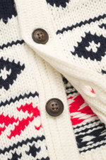 Close-up front view of MC2 Saint Barth Cardigan cream/navy/red patterned showing heavy knit wool blend, six-button placket, and shawl collar.

Description: <p>Be well prepared for winter! This is guaranteed with this cardigan by MC2 SAINT BARTH in very he