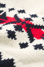 Close-up front view of MC2 Saint Barth Cardigan cream/navy/red patterned showing heavy knit Norwegian design in wool blend.

Description: <p>Be well prepared for winter! This is guaranteed with this cardigan by MC2 SAINT BARTH in very heavy quality with a