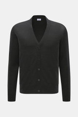 von Braun Merino Feinstrick-Cardigan anthrazit, Slim Fit, aus reiner Merinowolle, weich, mit Fünf-Knopf-Leiste, aufgesetzten Hüfttaschen, flexible Rippbündchen, Frontansicht.