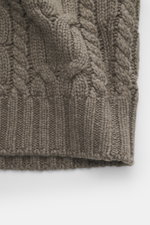 Close-up front view of the Brunello Cucinelli Cashmere cardigan grey-green showing its pure cashmere coarse knit texture and classic cable knit design with ribbed cuffs.  

<p>A cashmere essential that sparks desire: The luxuriously soft feel and the dist
