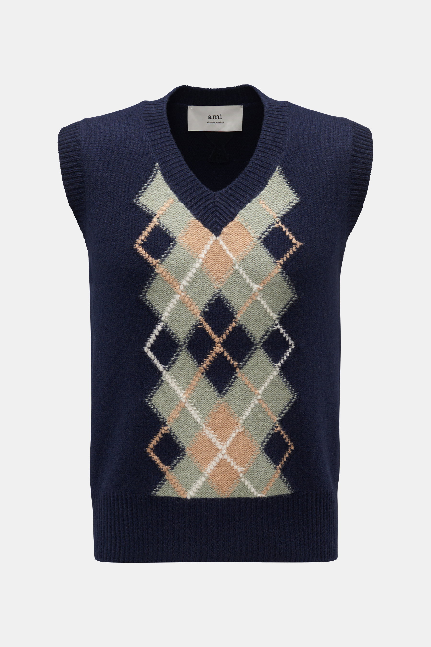 Ami Paris V-Neck Pullunder 'Argyle' navy gemustert