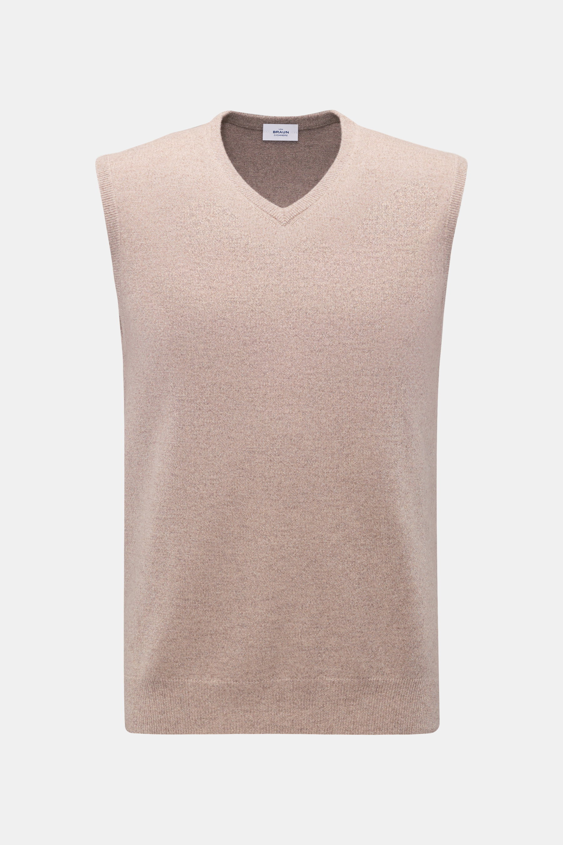 Vorderansicht des von Braun Cashmere Pullunder beige aus reinem Cashmere mit feinem Strickbild, Slim Fit und elastischen Rippbündchen.