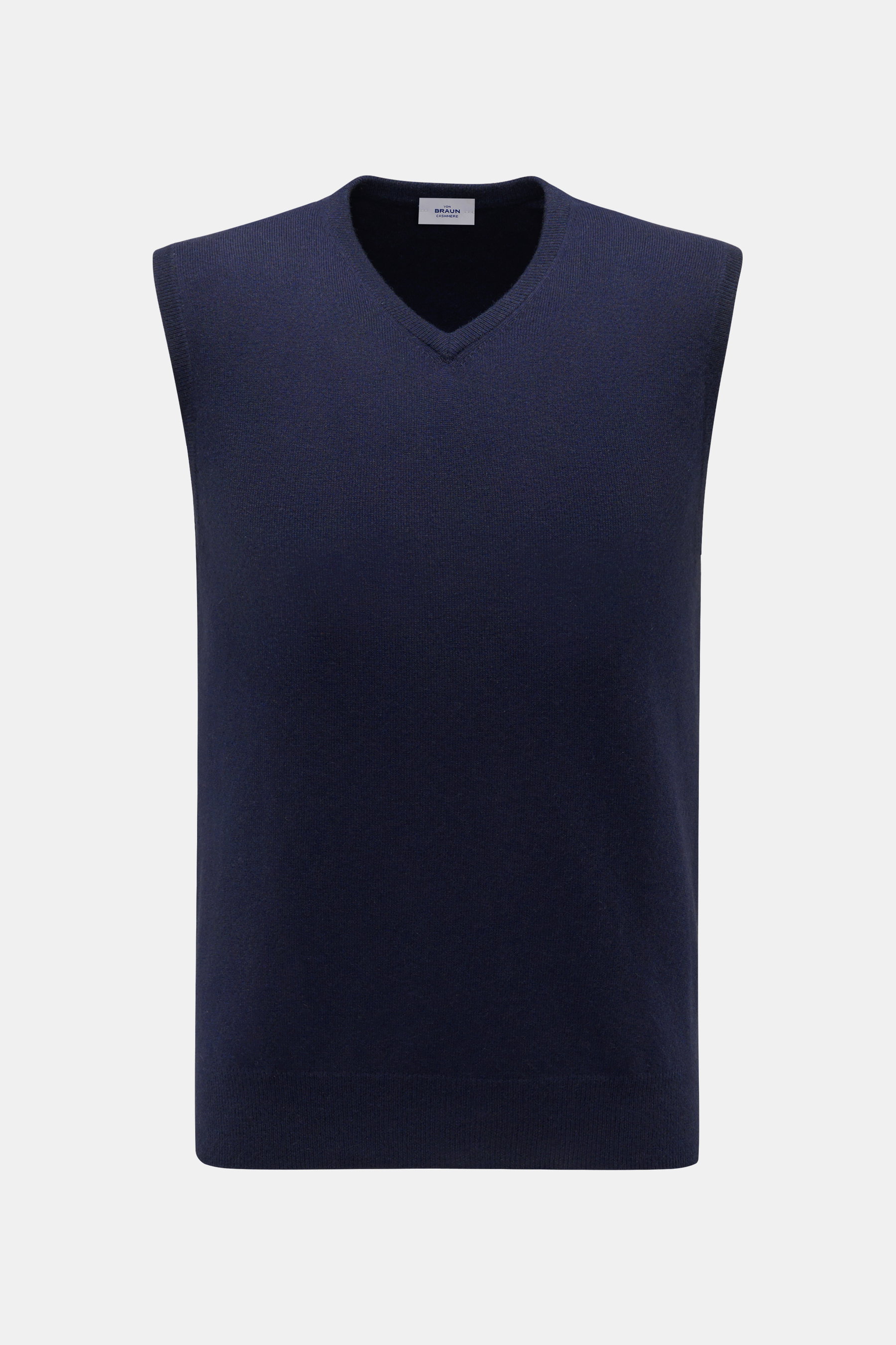 von Braun Cashmere Pullunder navy, Frontansicht, Slim Fit, aus reinem Cashmere, sehr weicher Griff, feines Strickbild, elastische Rippbündchen, wärmend