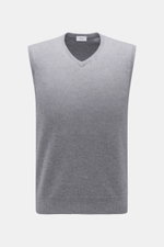 von Braun Cashmere Pullunder grau meliert, frontal fotografiert, Slim Fit, feines Strickbild, geschmeidiges Layering-Piece aus reinem Cashmere, sehr weich, elastische Rippbündchen