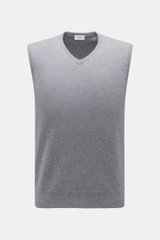von Braun Cashmere Pullunder grau meliert, frontal fotografiert, Slim Fit, feines Strickbild, geschmeidiges Layering-Piece aus reinem Cashmere, sehr weich, elastische Rippbündchen