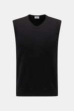 von Braun Cashmere Pullunder schwarz, frontal fotografiert, aus reinem Cashmere, sehr weicher Griff, feines Strickbild, Slim Fit, elastische Rippbündchen, geschmeidiges Layering-Piece.