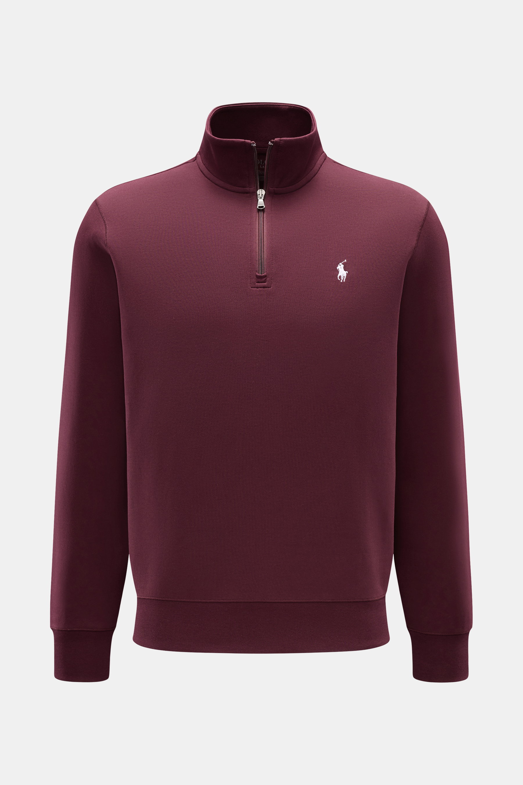 Polo Ralph Lauren Sweat-Troyer bordeaux, Frontansicht, Regular Fit, weicher Jersey aus Baumwolle und Microfaser, Troyer-Kragen mit Reißverschluss, Polo-Reiter-Stitching, Rippbündchen.