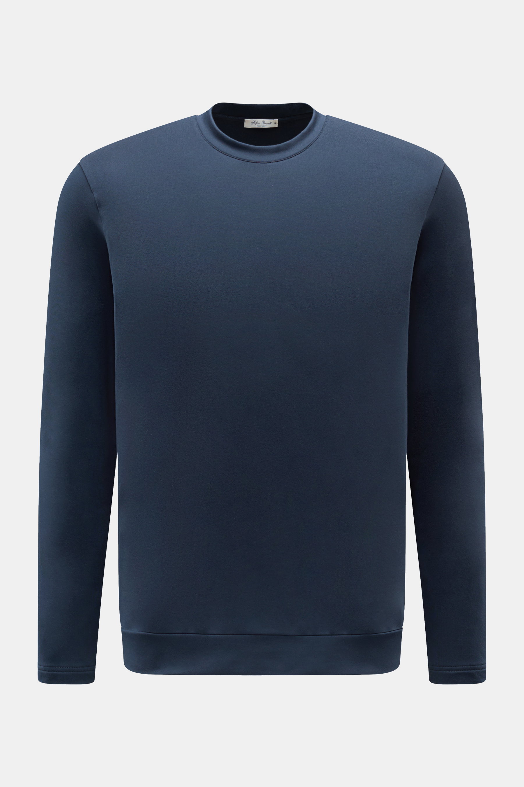 Stefan Brandt Rundhals-Longsleeve "Eder" navy, frontale Ansicht, Jersey aus Pima-Baumwolle, komfortabler Stretch-Anteil, weicher Griff, Slim Fit, Rundhalsausschnitt, breites Saumbündchen.
