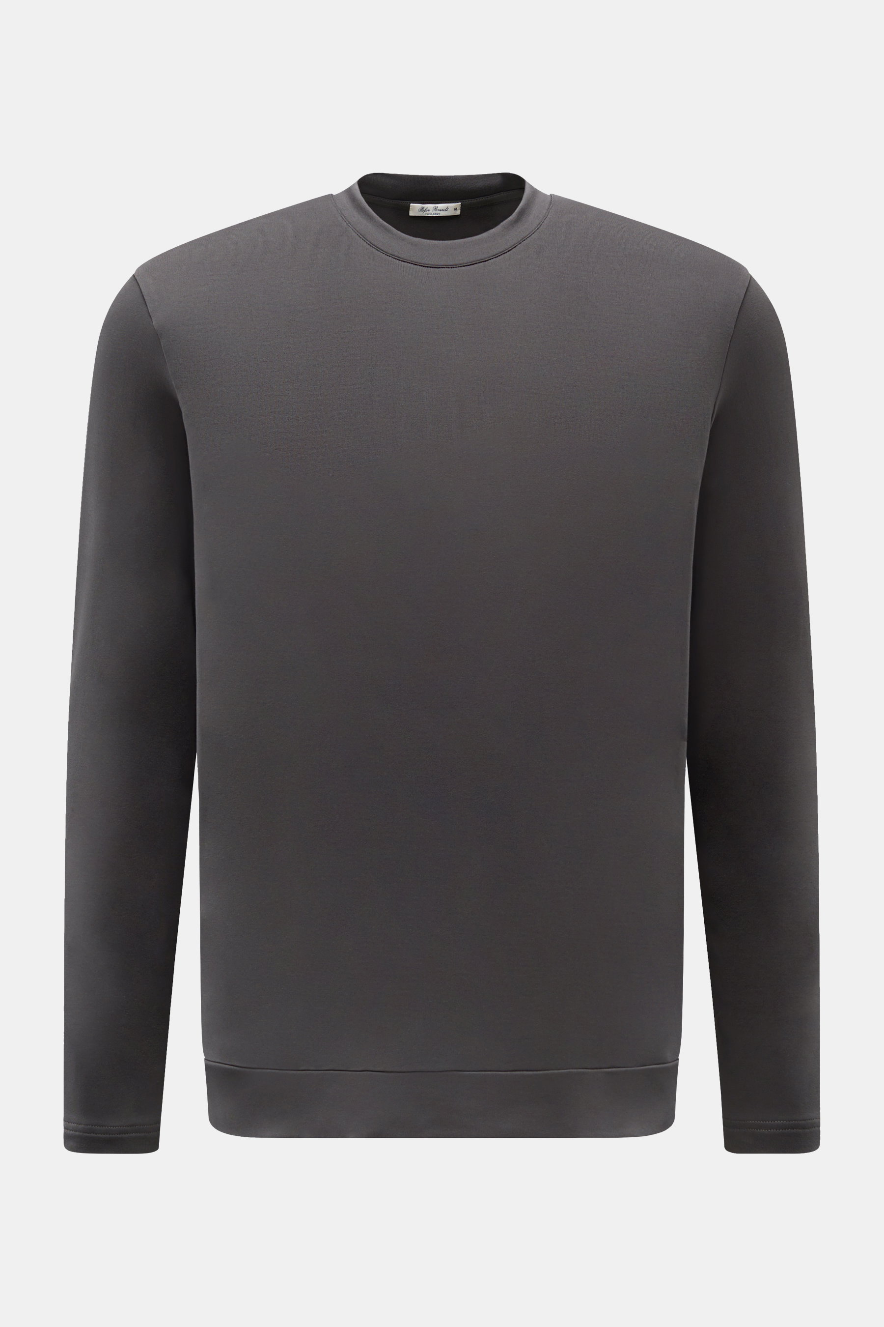 Stefan Brandt Rundhals-Longsleeve "Eder" dunkelgrau, Frontansicht, Slim Fit, Jersey aus Pima-Baumwolle, Stretch, weicher Griff, Rundhalsausschnitt, breites Saumbündchen.
