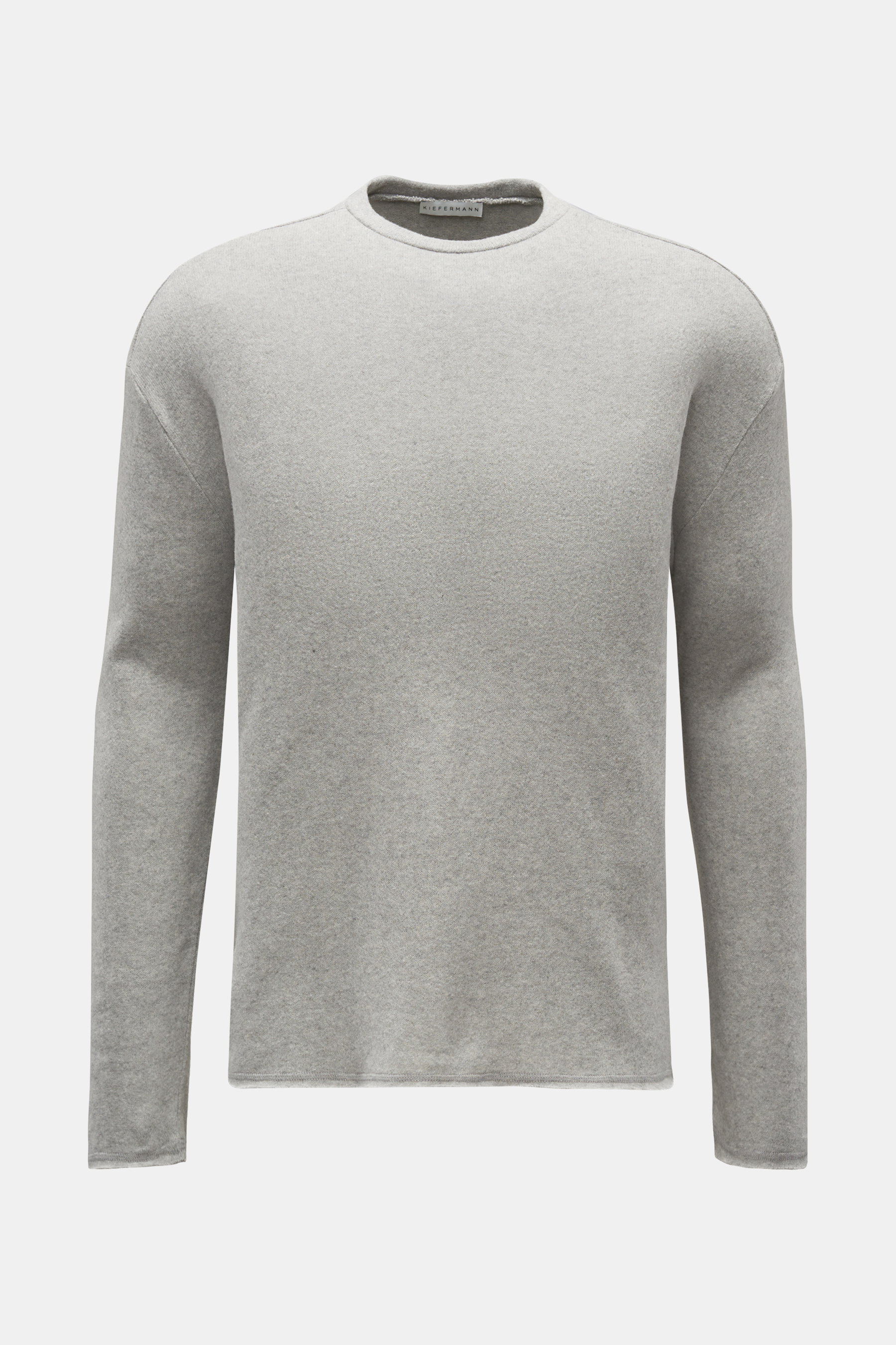 Kiefermann Rundhals-Sweatshirt 'Eugeno' hellgrau meliert, sportiver Hybrid, weicher Griff, leichte Qualität, offene Saumkanten, Frontansicht.