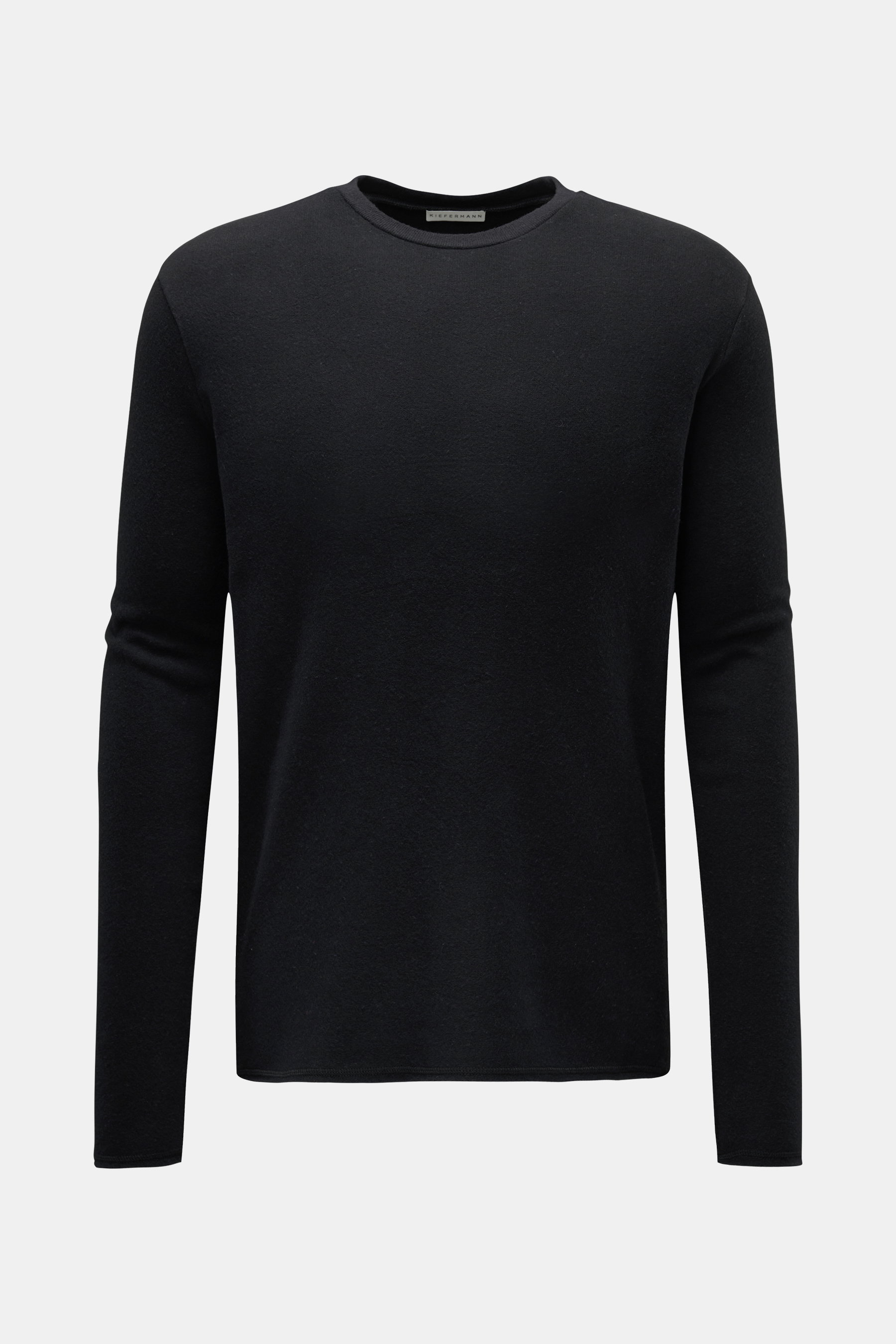 Kiefermann Rundhals-Sweatshirt 'Neal' schwarz, frontale Aufnahme, Slim Fit, Baumwolle-Microfaser, leichte Qualität, soft, offene Saumkanten.