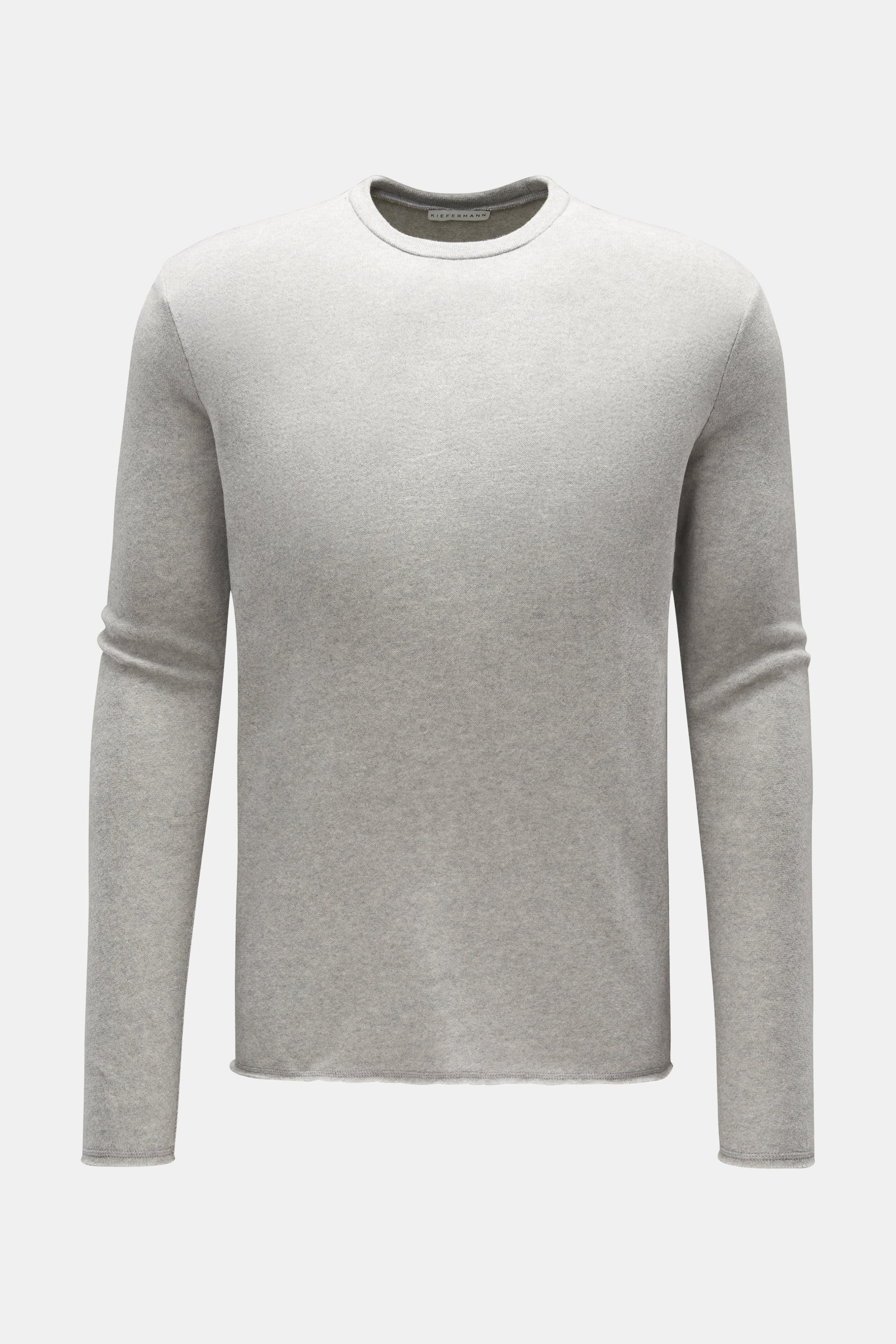 Kiefermann Rundhals-Sweatshirt 'Neal' hellgrau meliert, Slim Fit, Baumwolle-Microfaser-Mix, leichte Qualität, offene Saumkanten, frontale Ansicht.