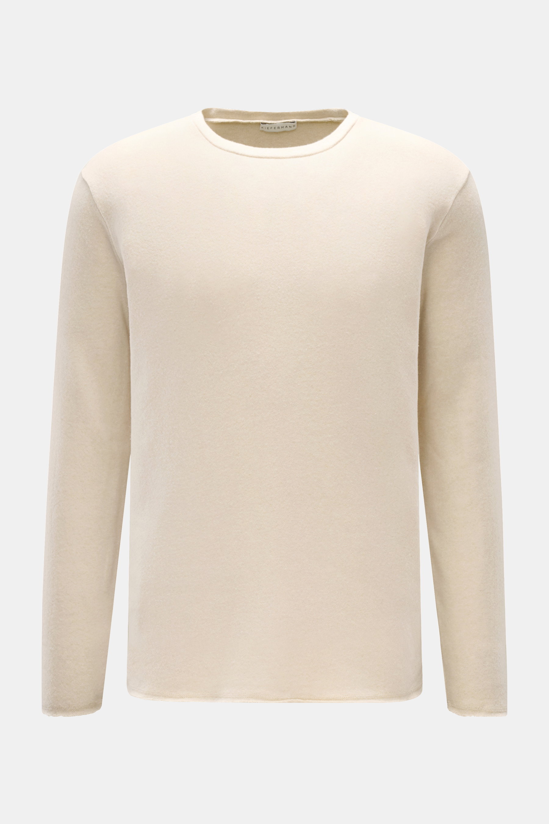 Kiefermann Rundhals-Sweatshirt 'Neal' sand, frontale Nahaufnahme, Slim Fit, Baumwolle und Microfaser, leichte Qualität, offene Saumkanten, soft.