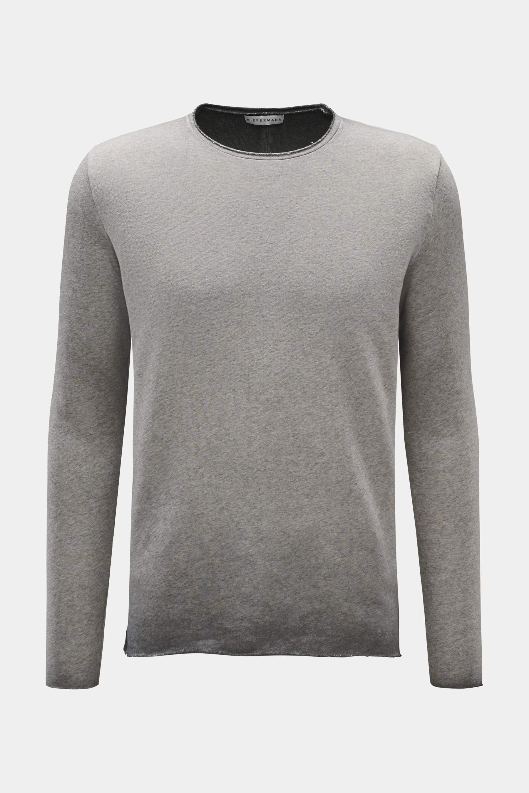 Kiefermann Rundhals-Sweatshirt 'Achko' hellgrau meliert, slim fit, garment dyed, offene Kanten, Rückansicht, weiche Baumwolle