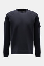 Front view of Stone Island Sweatshirt 'Ghost Piece' navy in stretch cotton with tonal compass badge on sleeve, crew neck, raglan sleeves.

Description: <p>With this sweatshirt in stretch cotton with tonal compass badge on the sleeve, STONE ISLAND offers a