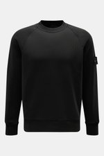 Stone Island Crew neck sweatshirt 'Ghost Piece' black shown front view, pure cotton, lightweight fabric, regular fit, crew neck, raglan sleeves, tonal compass badge on upper sleeve, ribbed bands. 

A timeless basic piece: This sporty sweatshirt from the '