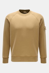 Stone Island Crew neck sweatshirt 'Ghost Piece' light brown shown from front, pure cotton, lightweight fabric, regular fit, crew neck, raglan sleeves, tonal compass badge on upper sleeve, ribbed bands. 

<p>A timeless basic piece: This sporty sweatshirt f