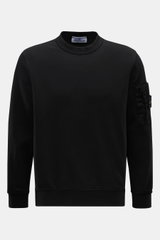 Stone Island Rundhals-Sweatshirt 'Seasonal Pocket' schwarz, frontale Nahaufnahme, Baumwoll-Sweatshirt mit Rundhalsausschnitt, Regular Fit, Tasche mit Kompass-Badge am Oberarm, weicher Griff, Rippbündchen, zeitloses Basic Piece.