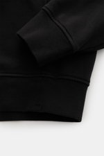 Stone Island Rundhals-Sweatshirt 'Seasonal Pocket' schwarz, Detailaufnahme Ärmel und Saum, Baumwolle, weicher Griff, Regular Fit, Kompass-Badge, Rippbündchen.