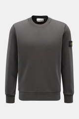 Stone Island Rundhals-Sweatshirt "Basic Sweat" dunkelgrau, frontale Aufnahme, reine Baumwolle, weicher Griff, Regular Fit, Kompass-Badge am Oberarm.