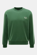A.P.C. Rundhals-Sweatshirt 'Standard Rue Madame' dunkelgrün, frontale Nahaufnahme, Baumwoll-Sweat, Regular Fit, Logo-Stitching, Rippbündchen, weicher Griff.