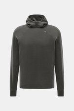 Stone Island Fleece-Kapuzenpullover 'Stellina' dunkelgrau, Frontansicht, Regular Fit, Kapuze, Raglanärmel, Fleece aus Microfaser und Schurwolle, weicher Griff, dezentes Stellina-Stitching, markante Naht mit reflektierenden Details, elastische Bündchen.