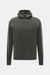 Stone Island Fleece-Kapuzenpullover 'Stellina' dunkelgrau, Frontansicht, Regular Fit, Kapuze, Raglanärmel, Fleece aus Microfaser und Schurwolle, weicher Griff, dezentes Stellina-Stitching, markante Naht mit reflektierenden Details, elastische Bündchen.
