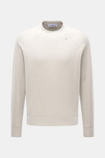 Stone Island Fleece-Sweatshirt 'Stellina' creme, Frontansicht, Regular Fit mit Raglanärmeln, Rundhalsausschnitt, reflektierende Naht, weicher Griff, elastische Bündchen, Mikrofasern und Schurwolle.