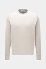 Stone Island Fleece-Sweatshirt 'Stellina' creme, Frontansicht, Regular Fit mit Raglanärmeln, Rundhalsausschnitt, reflektierende Naht, weicher Griff, elastische Bündchen, Mikrofasern und Schurwolle.