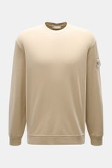 Stone Island Sweatshirt 'Ghost Piece' beige, frontale Nahaufnahme, Baumwoll-Sweatshirt mit Rundhalsausschnitt, tonalem Kompass-Badge, Regular Fit, weicher Griff, Rippbündchen.