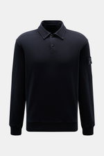 Stone Island Longsleeve Sweat-Poloshirt 'Ghost Piece' navy, frontale Nahaufnahme, weicher Baumwollsweat, Regular Fit, Polokragen, Patch am Oberarm.