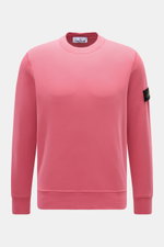 Stone Island Crewneck Sweatshirt 'Basic Sweat' magenta shown from front, pure cotton, soft touch, regular fit, crew neckline, compass badge, ribbed cuffs.