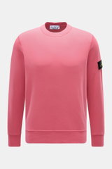 Stone Island Crewneck Sweatshirt 'Basic Sweat' magenta shown from front, pure cotton, soft touch, regular fit, crew neckline, compass badge, ribbed cuffs.