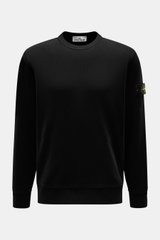 Front view of Stone Island R-Neck Longsleeve black, fine rib knit pure cotton, soft touch, slim fit, round neckline, flexible cuffs, compass badge.