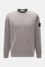 Front view of Stone Island R-Neck Longsleeve grey, a slim fit long sleeve with fine ribbed knit pure cotton, soft touch, round neckline, flexible cuffs, and compass badge.