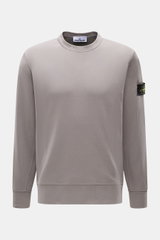 Front view of Stone Island R-Neck Longsleeve grey, a slim fit long sleeve with fine ribbed knit pure cotton, soft touch, round neckline, flexible cuffs, and compass badge.