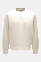Front view of Stone Island Sweatshirt 'Print' cream in soft pure cotton, regular fit with crew neckline, raglan sleeves, ribbed cuffs, and Stone Island logo on front. Casual comfort meets iconic design with distinctive compass print and high-quality fabri