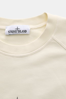 Close-up front view of Stone Island Sweatshirt 'Print' cream showing crew neckline, raglan sleeves, and Stone Island label.

Description: 
<p>Casual comfort meets iconic design: With this sweatshirt, STONE ISLAND presents an essential piece for your casua