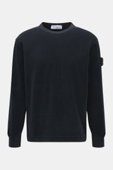 Stone Island Cord-Sweatshirt navy aus Baumwollcord, garment dyed, Regular Fit, Rundhalsausschnitt, Kompass-Badge am Ärmel, Frontansicht.