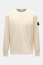 Front view of Stone Island Corduroy Sweatshirt cream in soft pure cotton corduroy with crew neckline, ribbed cuffs, and compass badge on sleeve.

Description:  
<p>This sweatshirt from STONE ISLAND is made from pure cotton corduroy, giving it a special tw
