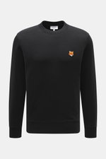 Maison Kitsuné Sweatshirt schwarz, Slim Fit Sweatshirt aus reiner Baumwolle mit Rundhalsausschnitt, weichem Griff, Fuchs-Patch, Frontansicht.