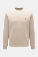 Front view of Maison Kitsuné Beige Melange Sweatshirt in slim fit with round neckline, soft cotton fabric, and signature fox patch on chest.

<p>Cool essential from MAISON KITSUNÉ: With the typical fox patch on the chest, this sweater becomes a favorite p