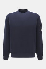 C.P. Company Sweatshirt navy, Frontansicht, Inside-Out-Design aus reiner Baumwolle mit Rundhalsausschnitt, Ärmeltasche und Linsen-Detail.