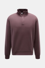 Frontansicht des Sweat-Troyers 04651/ A trip in a bag Sweat-Troyer 'IF' bordeaux mit Troyer-Kragen, verdecktem Zipper, elastischer Baumwolle, weichem Griff, garment dyed, Regular Fit, kleinem Weblabel, flexiblen Rippbündchen und softer Innenseite.