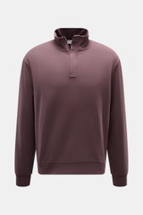 Frontansicht des Sweat-Troyers 04651/ A trip in a bag Sweat-Troyer 'IF' bordeaux mit Troyer-Kragen, verdecktem Zipper, elastischer Baumwolle, weichem Griff, garment dyed, Regular Fit, kleinem Weblabel, flexiblen Rippbündchen und softer Innenseite.