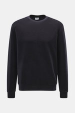 04651/ A trip in a bag Rundhals-Sweatshirt dark navy, frontal fotografiert, Slim Fit, inside-Out Design, Wolle-Baumwolle-Jersey, elastische Bündchen.